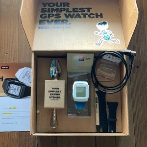 New in Box! Timex GPS watch Award Kit with two bands. Black Blue USB charge